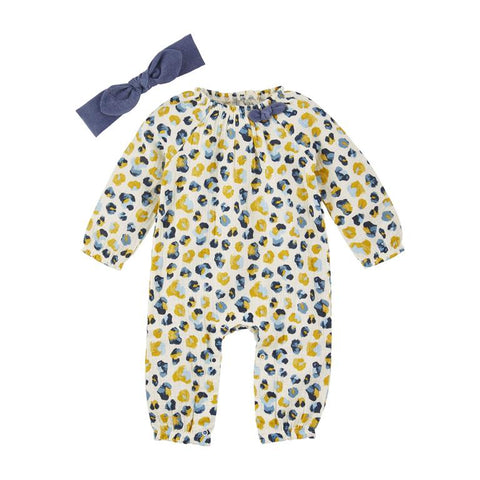 Mud Pie Blue Leopard One Piece & Headband