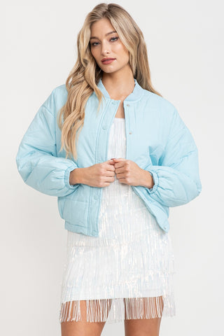 Sky Blue Square Quilted Puffer Jacket