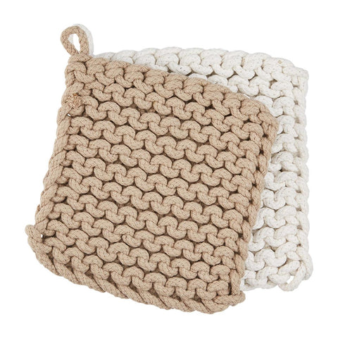 Mud Pie Taupe & White Crochet Pot Holders