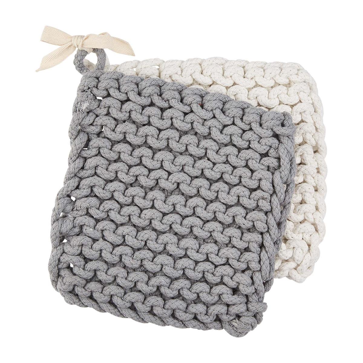 Mud Pie Gray & White Crochet Pot Holders