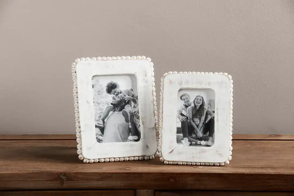 Mud Pie Large White Wood Beaded Picture Frame