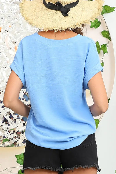 Blue Lizzie Rolled Woven Blouse