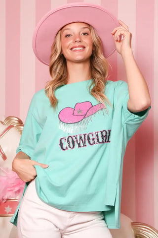 Mint Cowgirl Sequin Tee