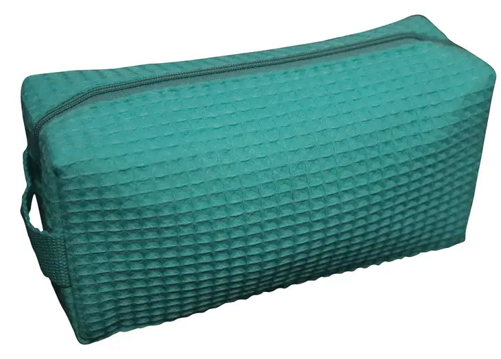 Caribbean Green Waffle Weave Cosmetic Bag