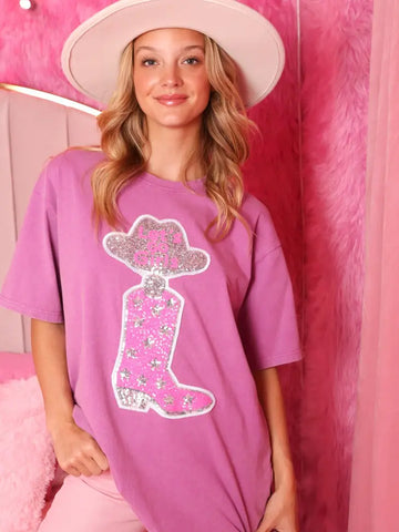 Washed Pink Let's Go Girls Sequin Tee