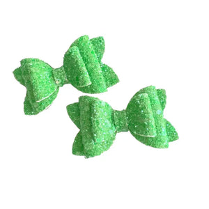 Green Sea Glass Glitter Pigtail Bow Set