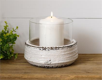 Ceramic Pot Candle Holder with Hurricane Glass