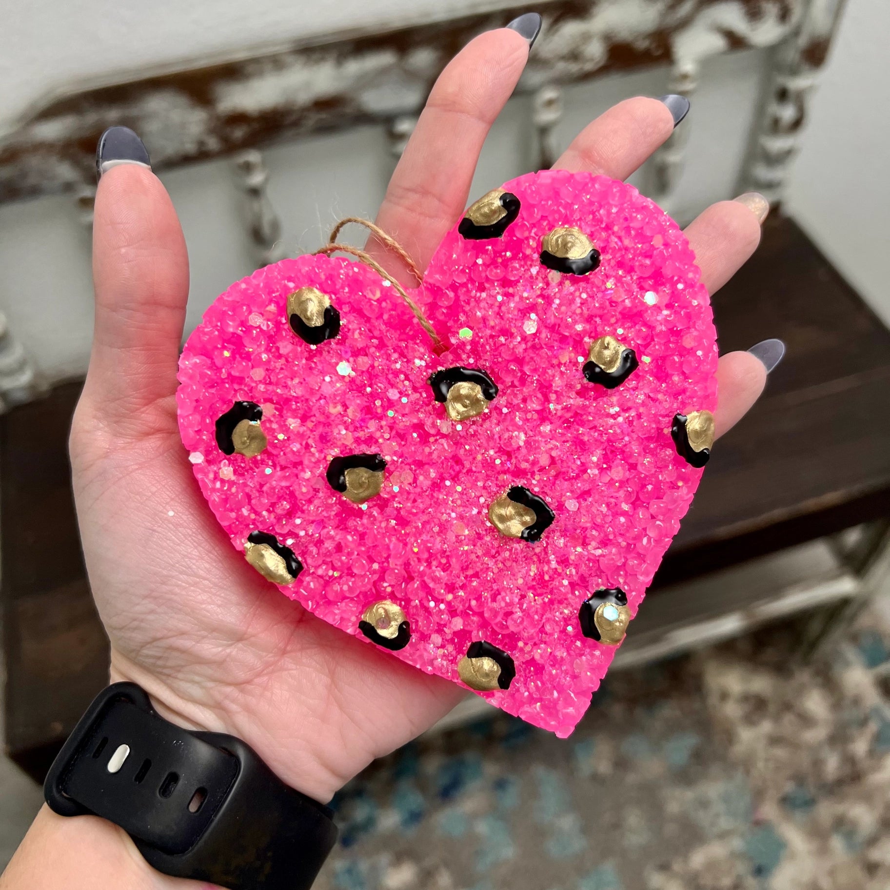 Large Hot Pink Leopard Heart Car Freshie