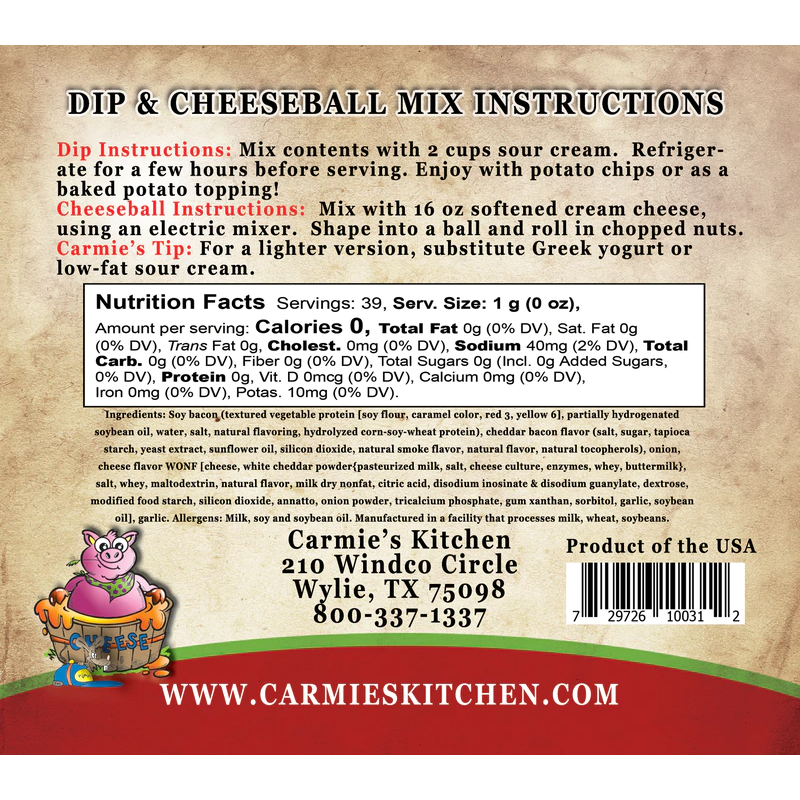 Carmie's Cheddar Bacon Dip & Cheeseball Mix