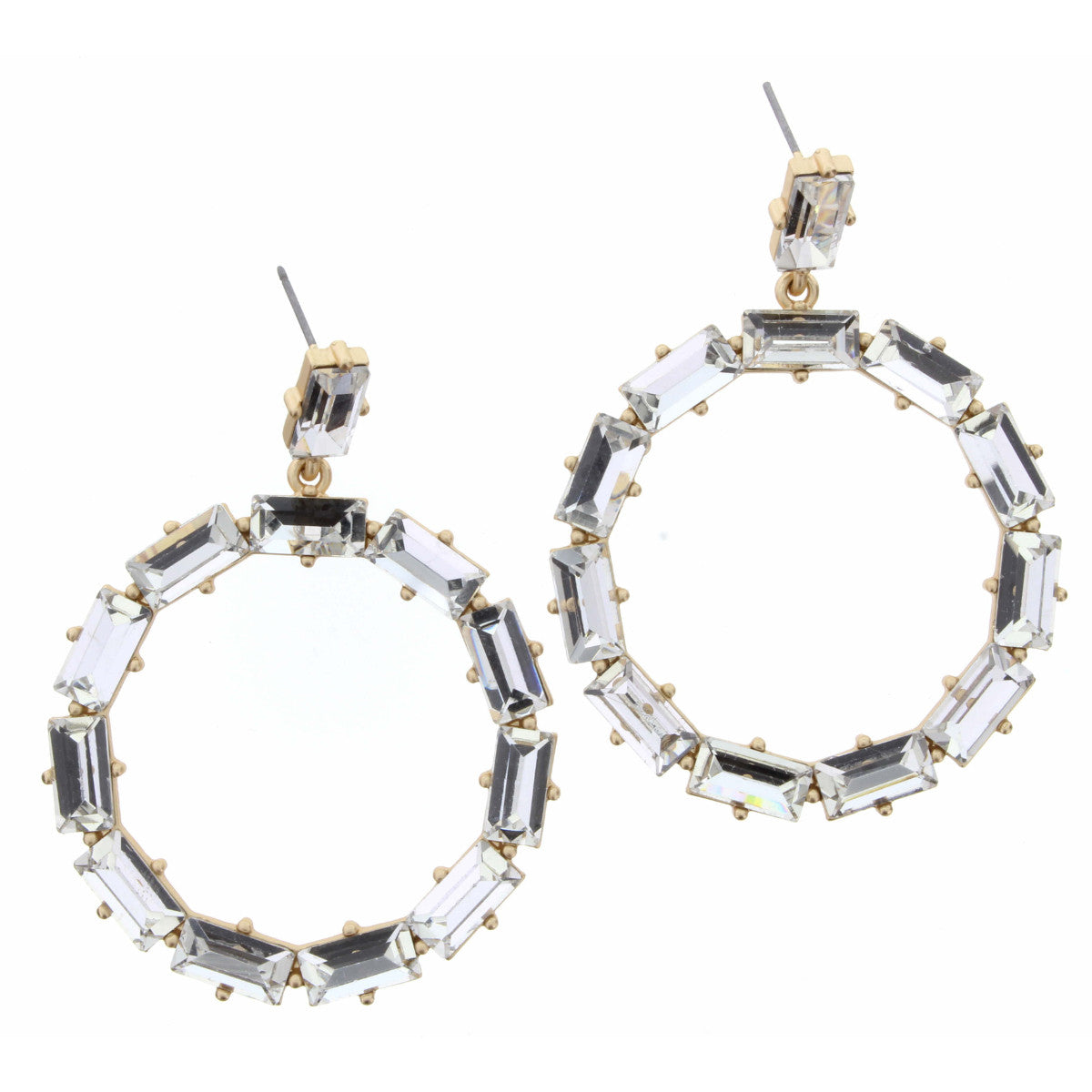 Clear Crystal Rectangle Open Circle Earrings
