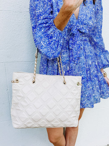 Cream Delilah Quilted Tote