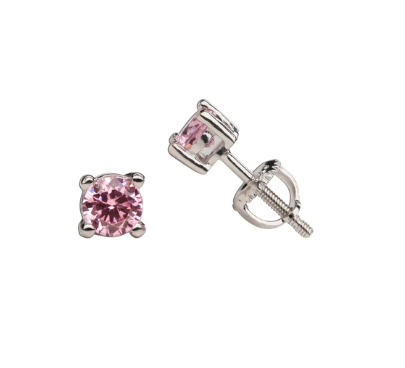 Sterling Silver Pink CZ Stud Earrings