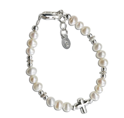 Emily - Sterling Silver Pearl Cross Bracelet