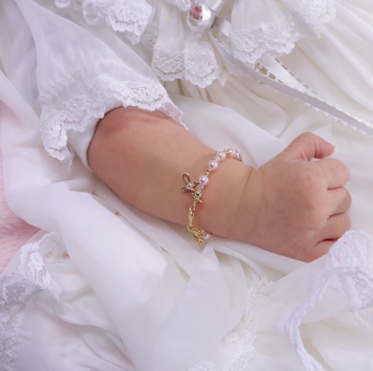 Lauren - 14K Gold-Plated Pink Pearl Cross Bracelet