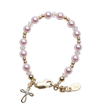 Lauren - 14K Gold-Plated Pink Pearl Cross Bracelet