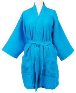 Tropical Blue Waffle Weave Kimono Robe