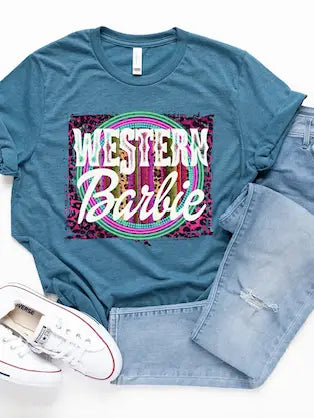 Heather Deep Teal Western Barbie Tee