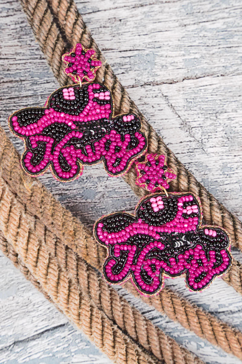 Howdy Hat Fuchsia Seed Bead Earrings