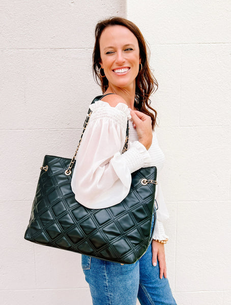 Black Delilah Quilted Tote