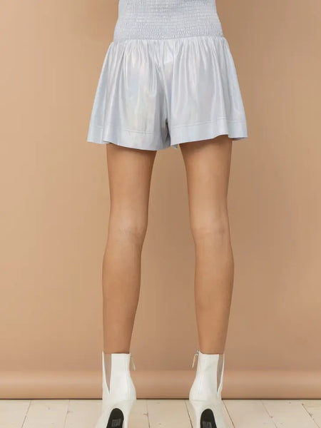 Silver Iridescent Smocked Shorts