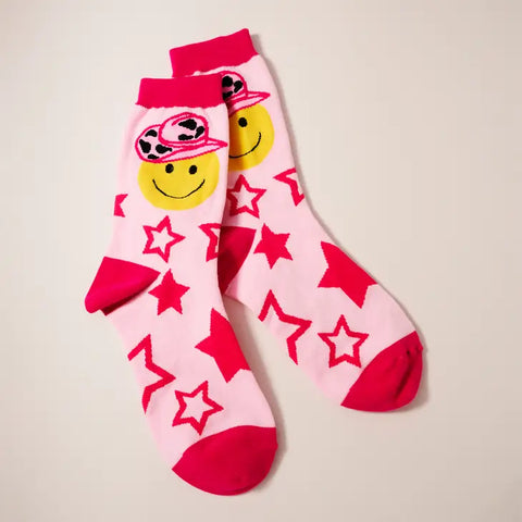 Pink Cowboy Star Print Socks