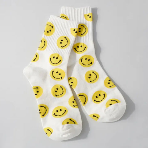 White Smile Print Socks