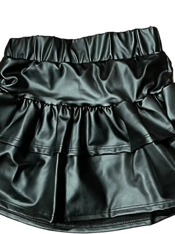 Tween Black Pleather Ruffle Skirt