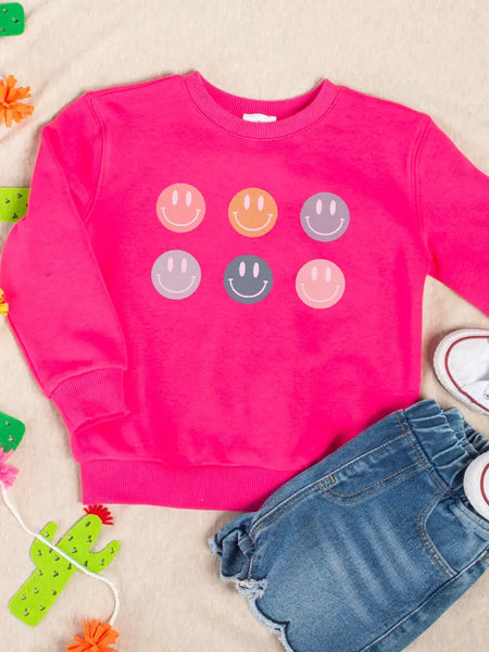 Youth Hot Pink Smile Faces Graphic Sweatshirt