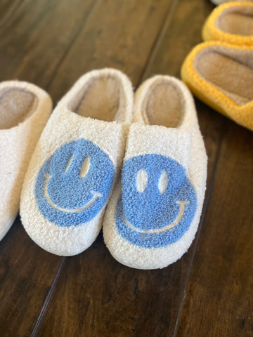 Blue Smiley Face Slippers