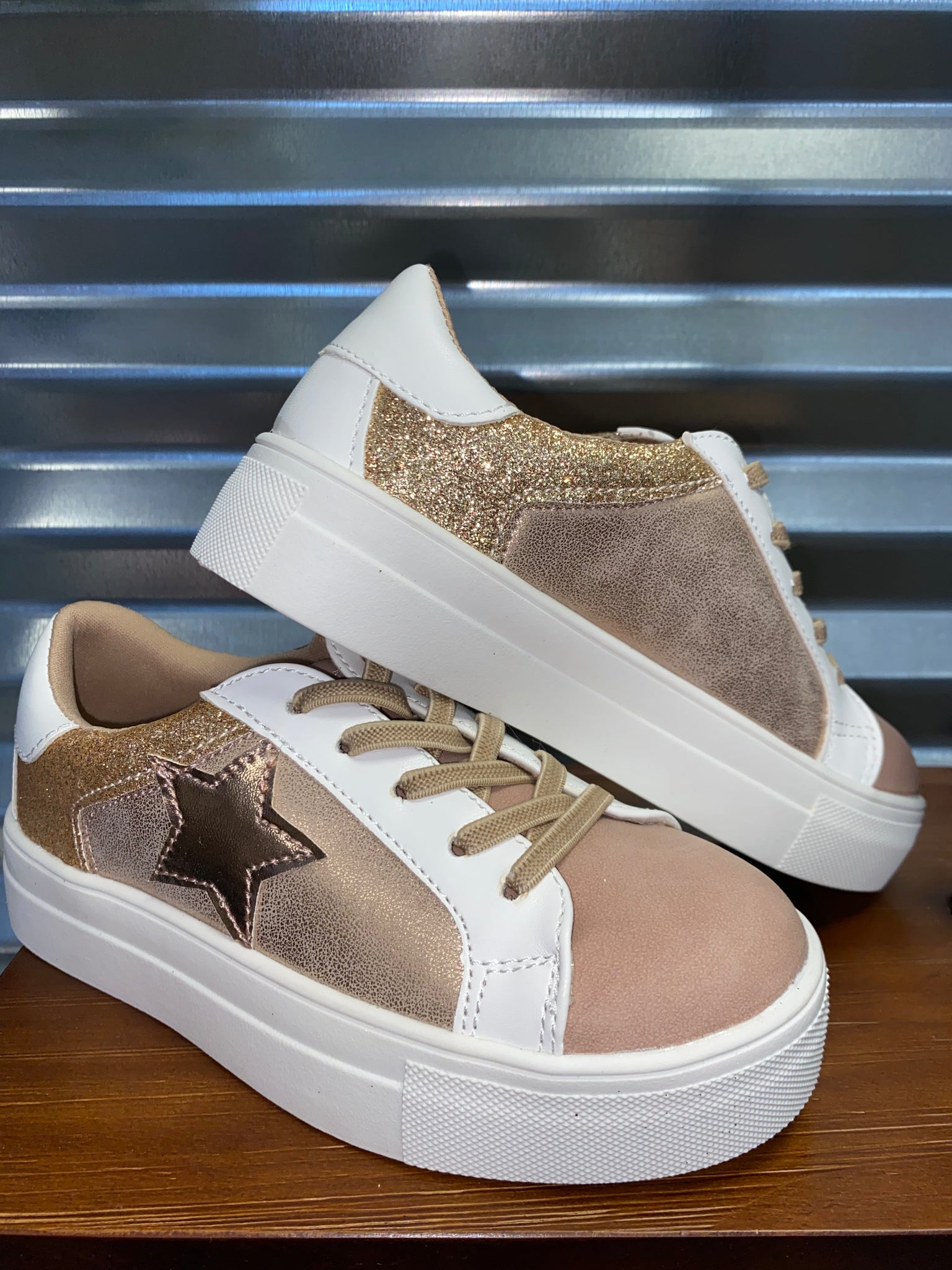 Rose gold top platform sneakers