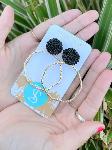 Black Glitter Top Hoop Earrings