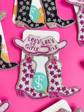 Pink Let’s Go Girls Beaded Boot Earrings