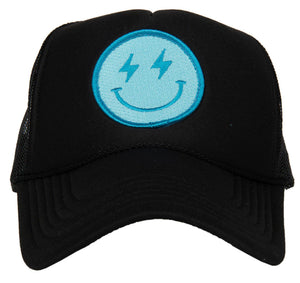 Black & Turquoise Lightning Happy Face Foam Trucker Hat
