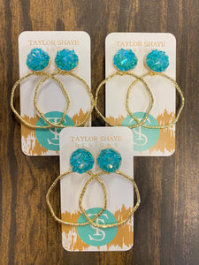 Turquoise Glass Top Hoops