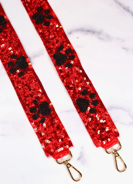 Red Kickoff Paw Print Sequin Crossbody Strap