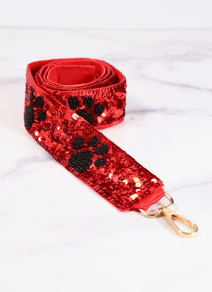 Red Kickoff Paw Print Sequin Crossbody Strap