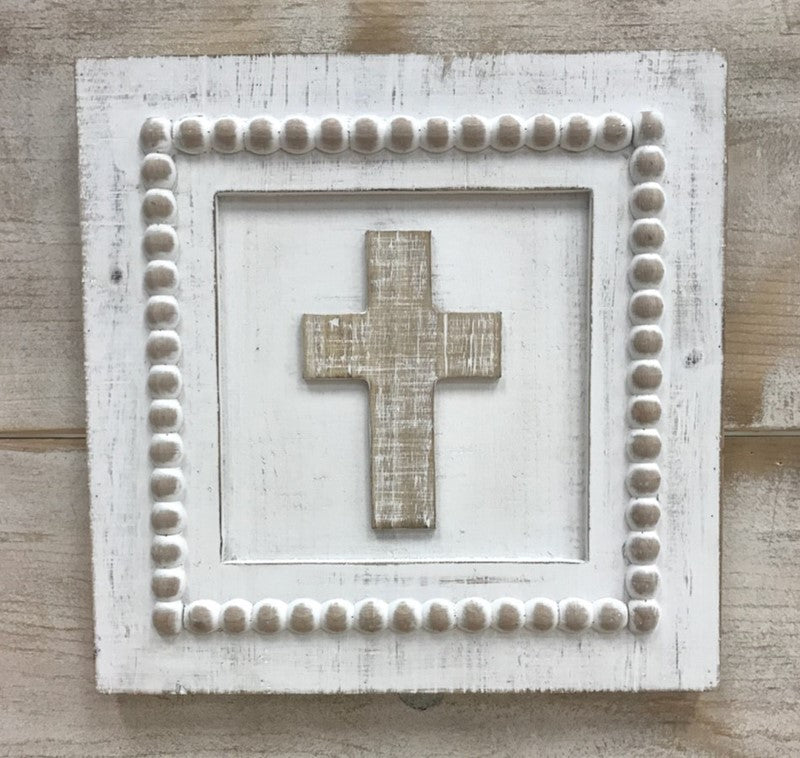 12x12" Beaded Wood Cross Plaque