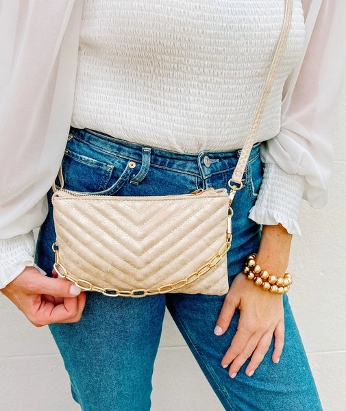 Glimmer Gold Sherman Quilted Crossbody