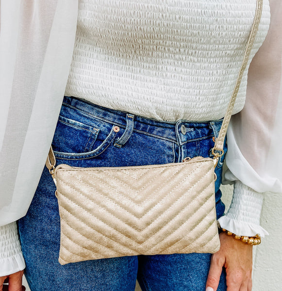 Glimmer Gold Sherman Quilted Crossbody