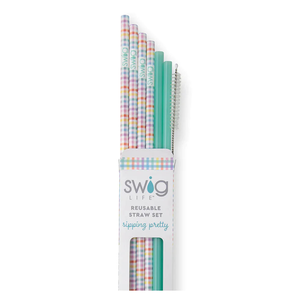 Swig Pretty in Plaid + Mint Reusable Straw Set